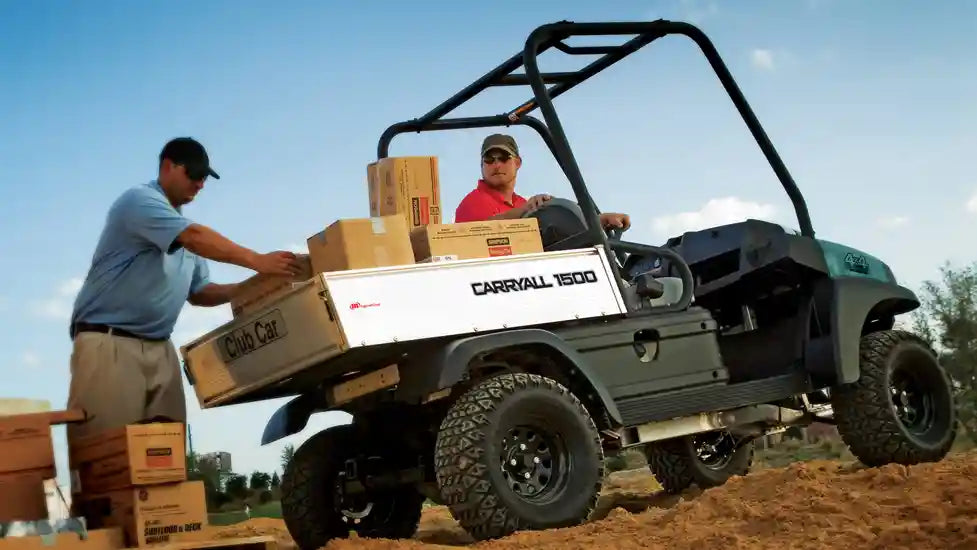 Club Car Carryall 1500 aluminum utility bed at a worksite