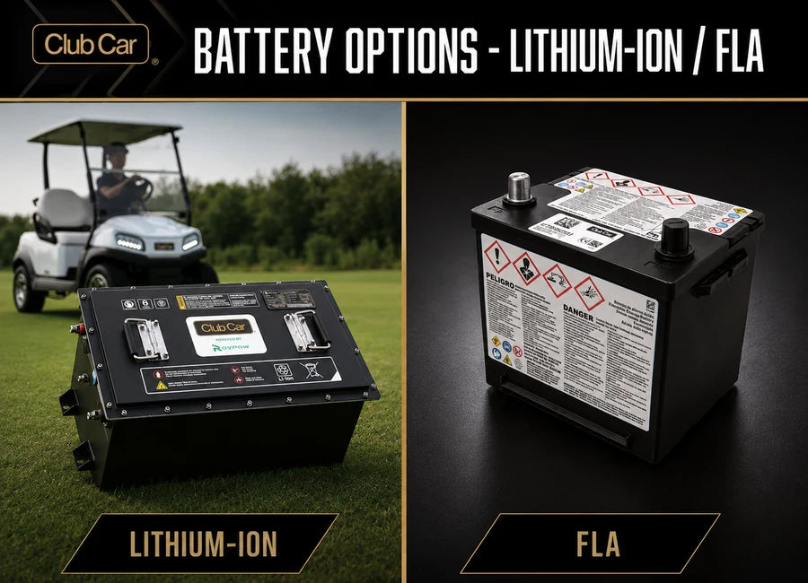 Club Car lithium-ion and flooded lead-acid battery options
