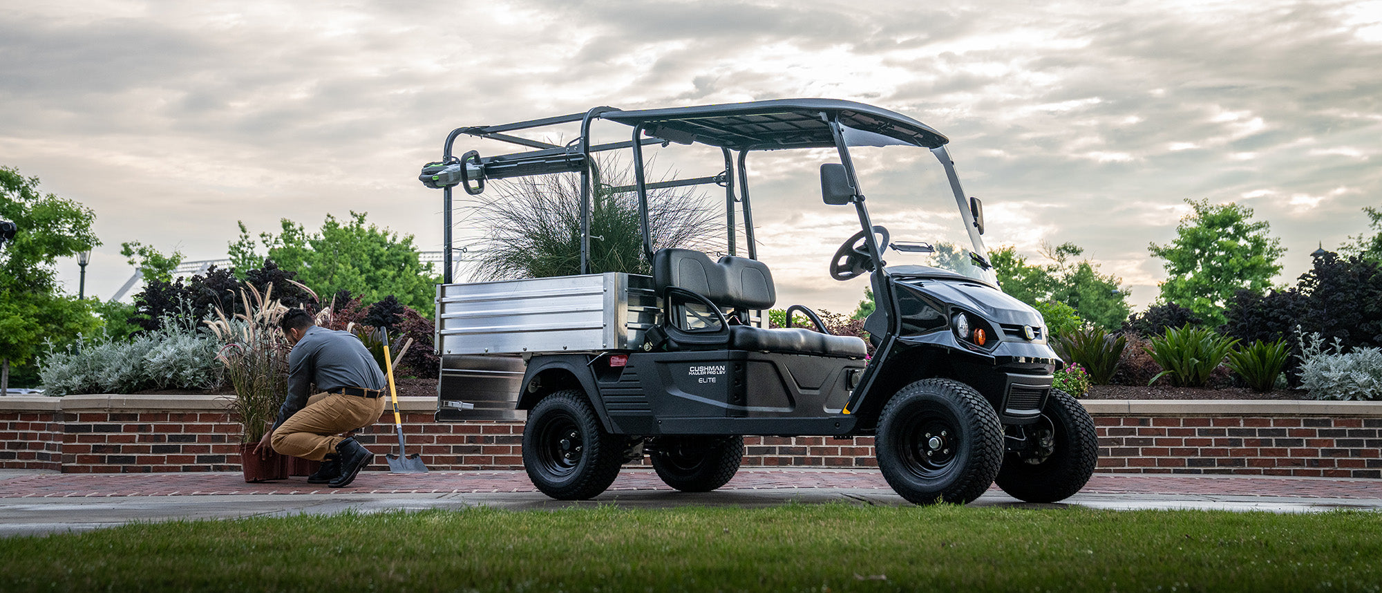 Cushman Hauler PRO LSV automatic parking brake in a commercial work setting