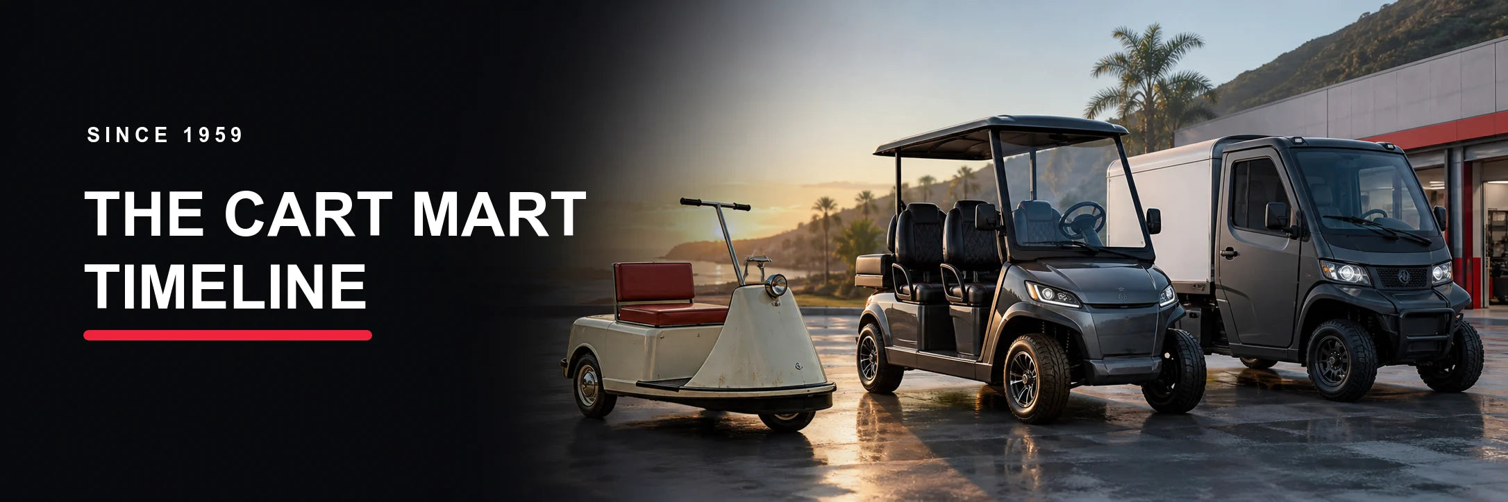 Cart Mart vehicle history from an early electric caddie car to modern golf carts and utility vehicles
