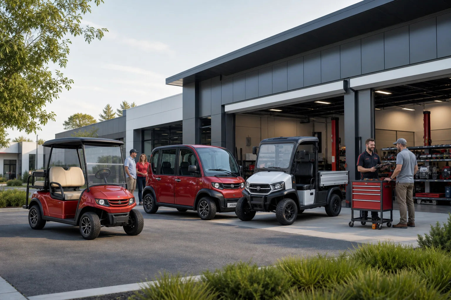 Illustration of modern Cart Mart golf carts low-speed vehicles utility vehicles parts and service