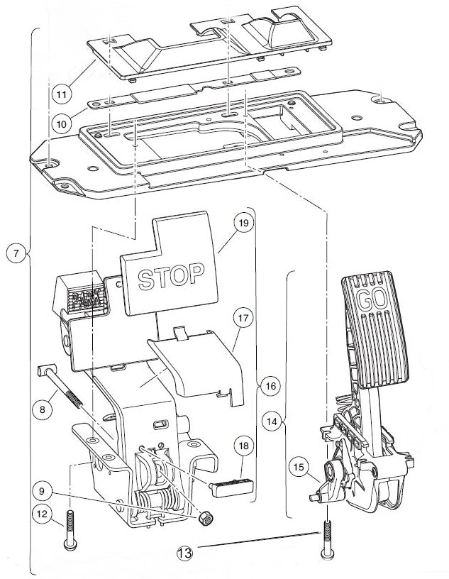 Club Car Anodized Pedal Assembly Set Part 103975011