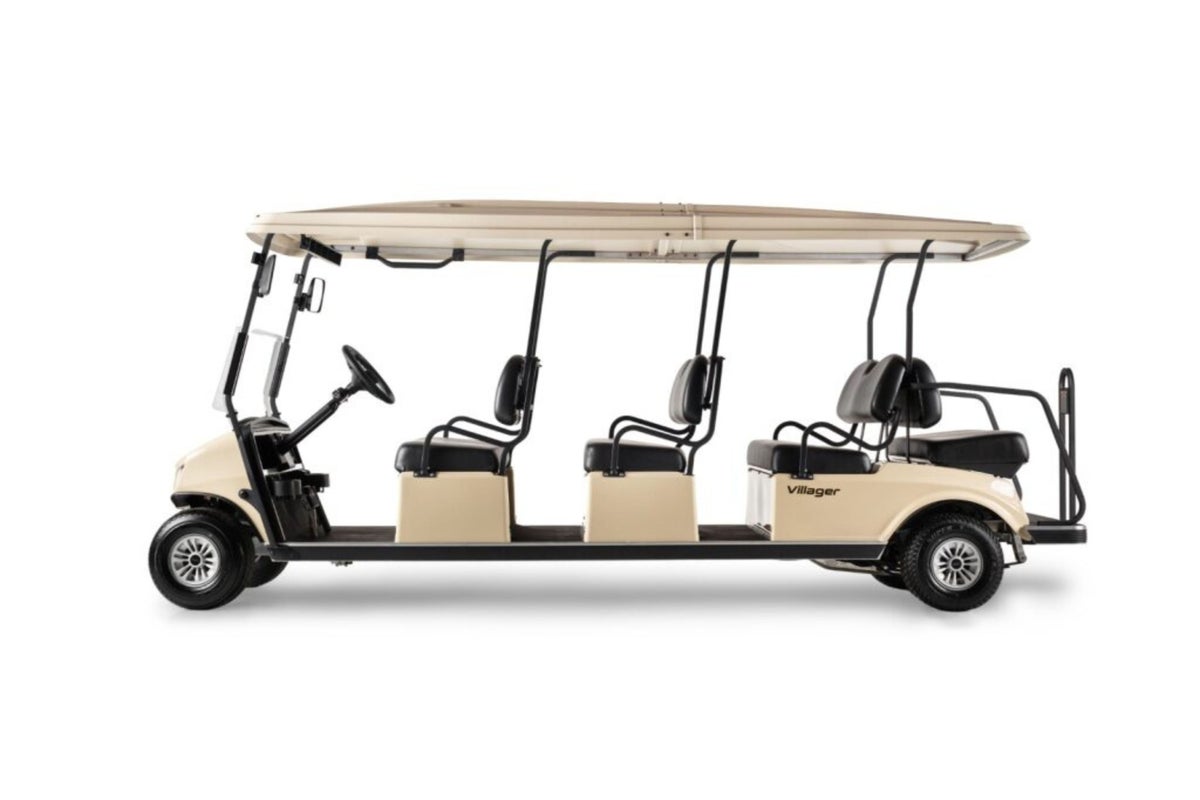 Current-generation Club Car Villager 8 passenger shuttle side profile