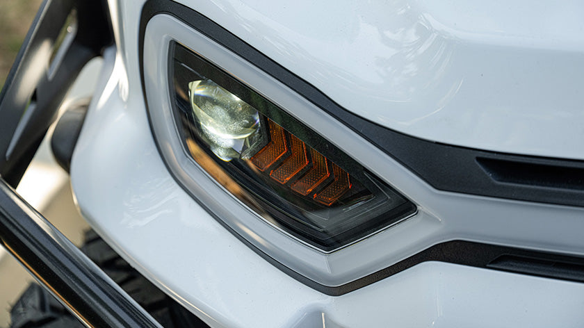 Customizable LED headlights on the 2027 E-Z-GO Express 6